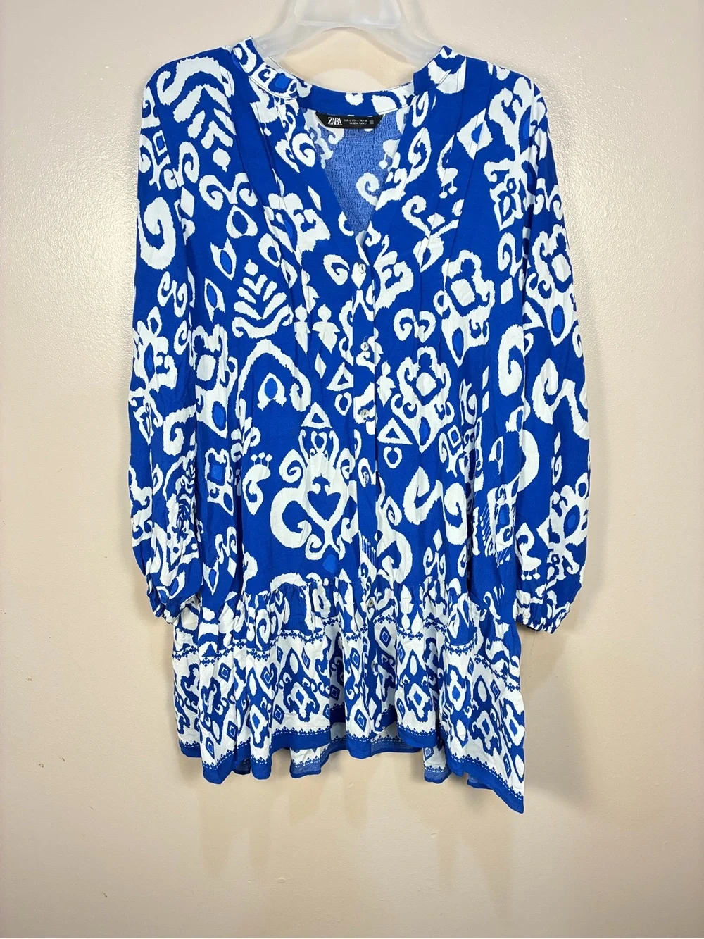 Zara Button Front Tiered Printed Tunic Dress - Picture 1 of 10